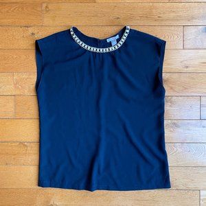 Saint Tropez West Beaded Neck Short Sleeved Blouse